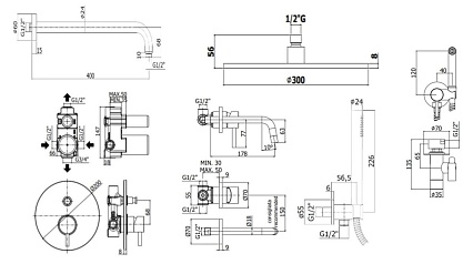 Душевой набор Paffoni Light KITZLIG015HGSP006KING душ 30 см, брашированное медовое золото