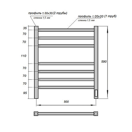 Полотенцесушитель электрический Point Вега PN71856W П7 50x60 диммер справа, белый