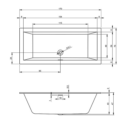 Акриловая ванна Riho Rethink Cubic 170x75 правая