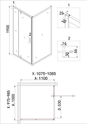 Душевая дверь Niagara Nova NG-43-10AG 100x190 прозрачный, золото