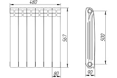 Радиатор алюминиевый Теплоприбор с межосевым расстоянием 500мм, 6 секций AR1-500/06