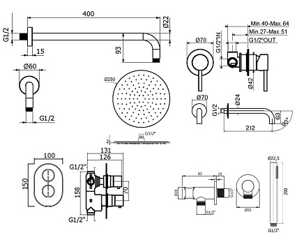 Душевой набор Plumberia IXO KITXOT18NO210 черный матовый