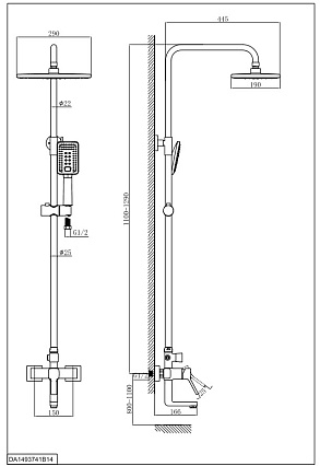 Душевая стойка D&K Rhein Dusseldorf DA1493741B14 хром