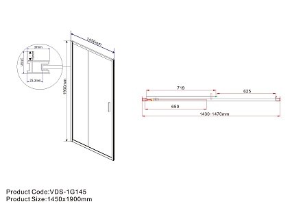 Душевая дверь Vincea Garda VDS-1G145CLG 145x190 брашированное золото, прозрачная