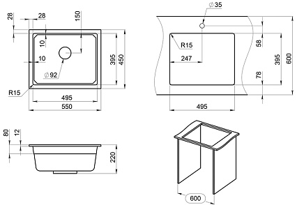 Кухонная мойка Granula Kitchen Space KS-5501U 55 см шварц