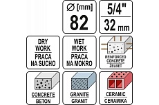 Сверло корончатое алмазное 82 мм Yato YT-60375