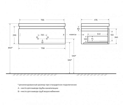 Тумба с раковиной Cezares Slider 80 см Bianco Opaco