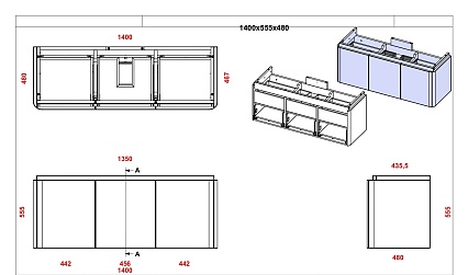 Тумба с раковиной Cezares Stylus 140 см