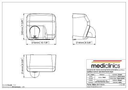 Сушилка для рук Mediclinics Saniflow E05CS хром матовый