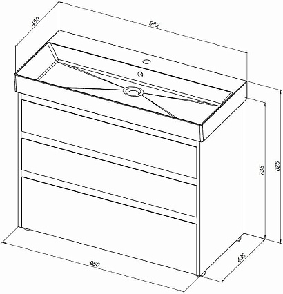 Тумба с раковиной Aquanet Nova Lite 100 см, 3 ящика дуб рустикальный