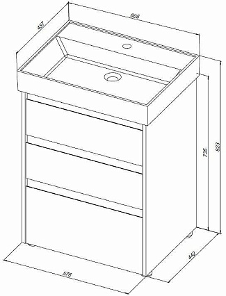 Тумба с раковиной Aquanet Nova Lite 60 см, 3 ящика дуб рустикальный