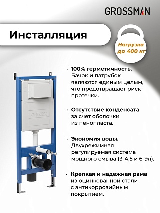 Подвесной унитаз Grossman с инсталляцией 900.K31.01.000+клавиша 700.K31.01.310.310 золото матовое +унитаз GR-4411S