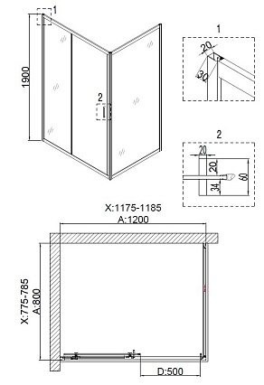 Душевой уголок Niagara Nova NG-6612-08 120x80 прозрачный, хром