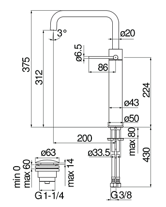 Смеситель для раковины Nobili Velis VE125158/2FLP с донным клапаном, Diamond smoke