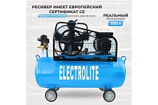 Компрессор Electrolite 660/100/10 660 л/мин, 3000 Вт, 100 л бак, 4 л.с, 10 Атм, 220 В, передвижной, 3-х цилиндровый, 39.6 м3/ч 3211