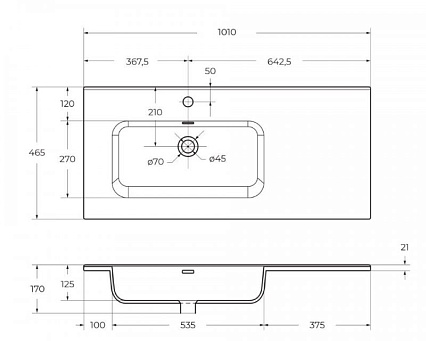 Раковина BelBagno 100 см BB1000ETL-L