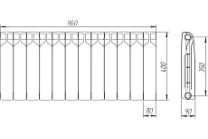 Радиатор биметаллический Теплоприбор с межосевым расстоянием 350мм, 12 секций BR1-350/12