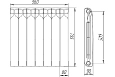 Радиатор биметаллический Теплоприбор с межосевым расстоянием 500мм, 7 секций BR1-500/07