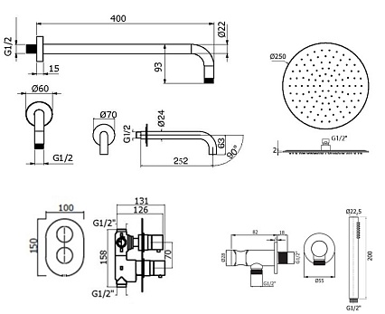 Душевой набор Plumberia IXO KITXOT19NO260 черный матовый