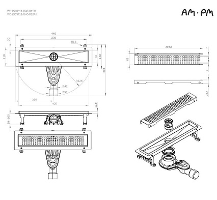 Душевой лоток Am.Pm MasterFlow W01SC-P11-040-01BM 40 см, комб.затвор, решетка черный матовый