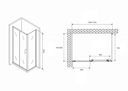 Душевой уголок Abber Schwarzer Diamant AG30130B5-S80B5 130x80 профиль черный