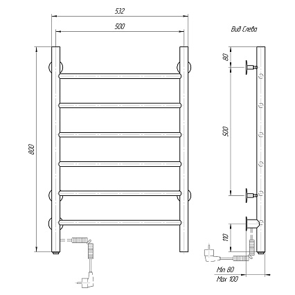 Полотенцесушитель электрический Domoterm Классик DMT 109-6 50x80 EK ТЭН слева, белый