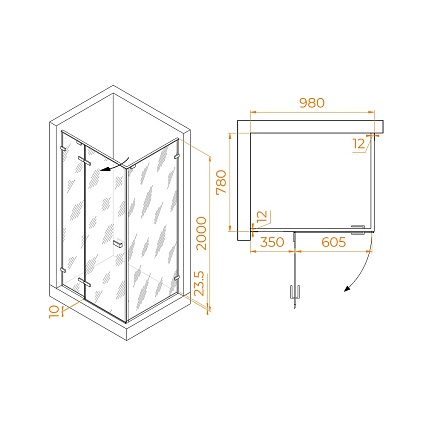 Душевой уголок RGW Stilvol SV-040B 100x80 черный, прозрачное 353204008-14