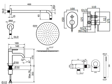 Душевой набор Plumberia IXO KITXO15NO53 черный матовый