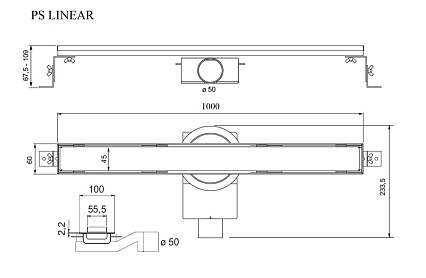 Душевой лоток Plumberia PSL Linear 100 см, нержавеющая сталь матовая PSL100MT