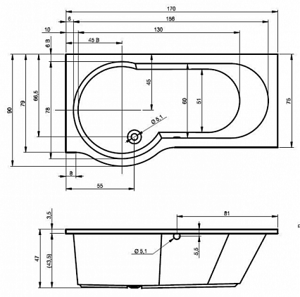 Акриловая ванна Riho Dorado 170x75 L/R