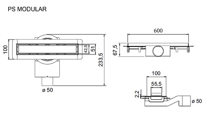 Душевой лоток Plumberia PSM Modular 60 см, черный матовый PSM60NO