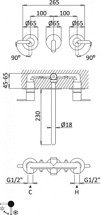 Смеситель для раковины Cezares LEAF-BLI3L-L-SR Sunrise