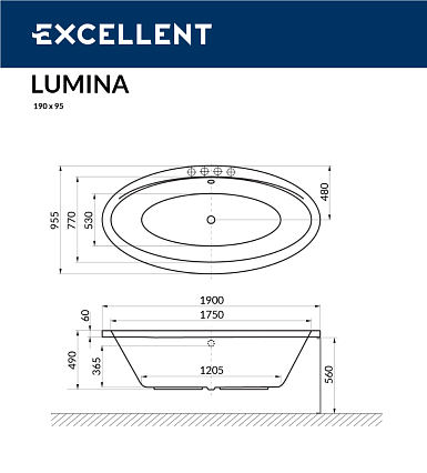 Акриловая ванна Excellent Lumina 190x95