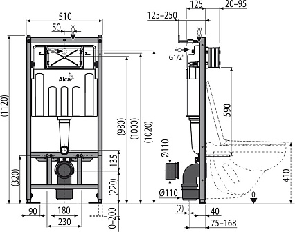 Инсталляция для унитаза AlcaPlast SET AM101/1120-3:1 RU M70-001 с белой кнопкой