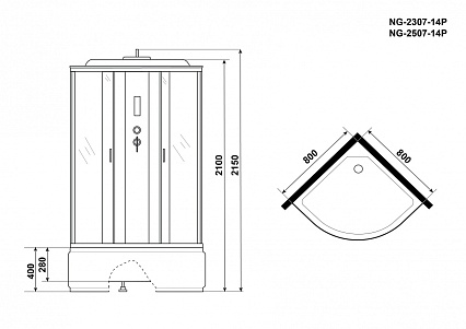 Душевая кабина Niagara NG 2307-14P 80x80 стекло матовое, пульт управления