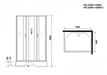 Душевая кабина Niagara NG 33084-14QBKG 100x80 стекло матовое, без крыши, гидромассаж