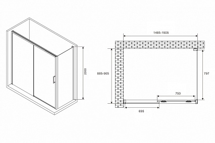 Душевой уголок Abber Komfort AG93150-S92 150x90 профиль хром