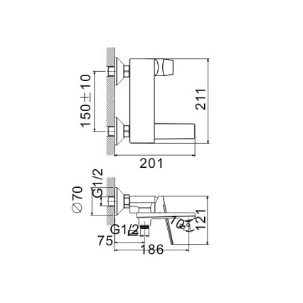 Смеситель для ванны Belz B60533 с душем, хром