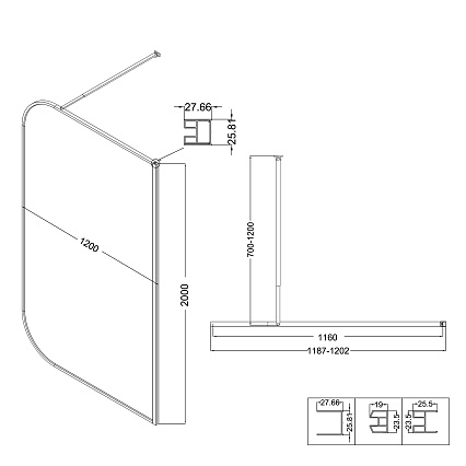 Душевая перегородка Niagara NG-689-12TBLACK 120x200 тонированная, профиль черный матовый