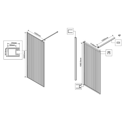 Душевая перегородка Vincea Walk-In VSW-1HP120FLB 120x200 черный матовый, рифленое