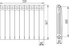 Радиатор алюминиевый Теплоприбор с межосевым расстоянием 500мм, 9 секций AR1-500/09