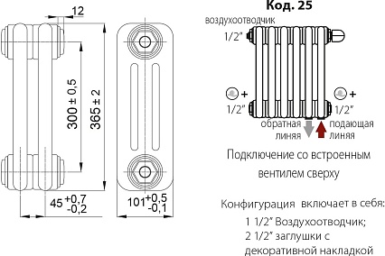 Радиатор Irsap Tesi 3 30365/28 CL.01 белый T25 RR303652801A425N01