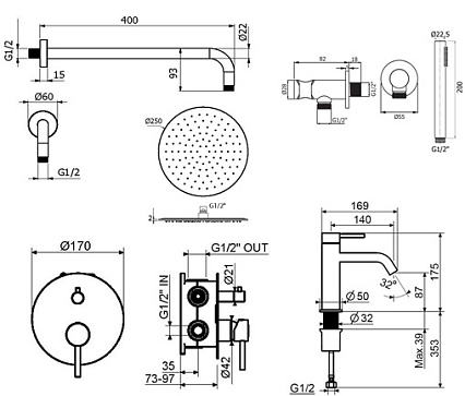 Душевой набор Plumberia IXO KITXO18GR53 графит матовый