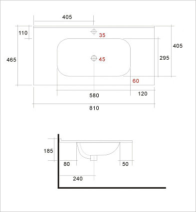 Тумба с раковиной Art&Max Elegant 80 см, LED подсветка, серый