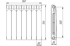 Радиатор биметаллический Bilux с межосевым расстоянием 500 мм, 7 секций BILUX plus R500/07