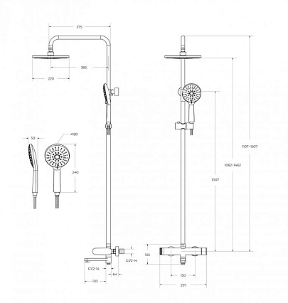 Душевая стойка Cezares STYLUS-CVD-BORO брашированное золото