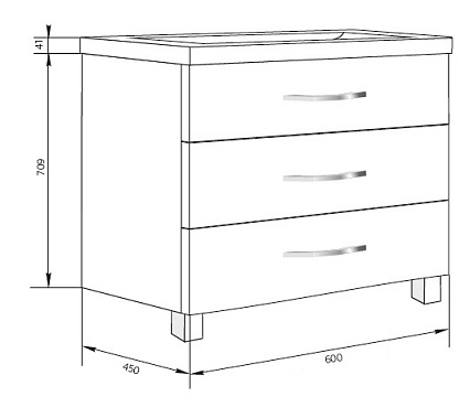 Тумба с раковиной Marka One Mix 60 см, напольная, 3 ящика, МДФ