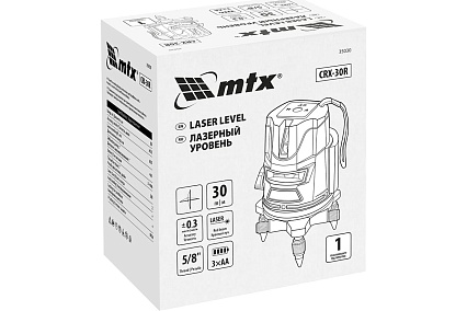 Лазерный уровень MTX crx-30r, 30 м, красный луч, батарейки, резьба 5/8" 35030