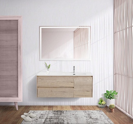 Мебель для ванной BelBagno Kraft 100 см, 2 ящика, 1 дверца, правая Rovere Galifax Bianco