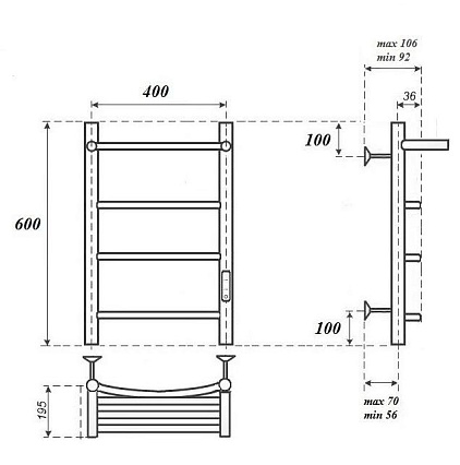 Полотенцесушитель электрический Point Афина PN04846P П3 40x60 диммер справа, хром